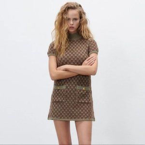ZARA Gold Button Knit Dress S